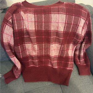 Ann Taylor Plaid Sweater - Burgundy and Pink